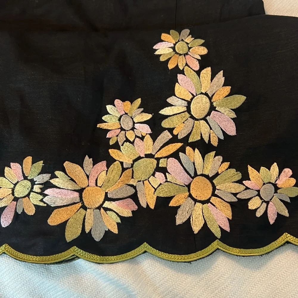 Jessica Howard black floral embroidered halter dress linen blend lined size 12